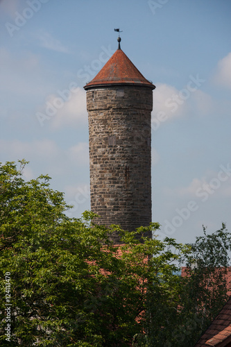 Ancient tower with trees in front