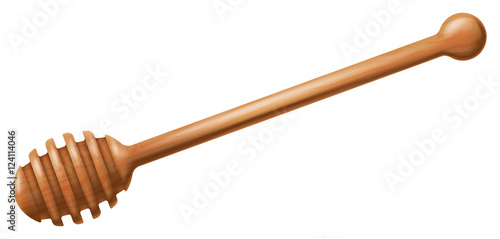 Wooden honey dipper isolated on white, vector illustration.