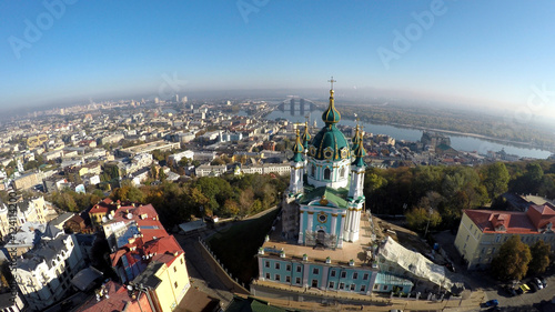 aerial view of the autumn Kiev, Podol, St. Andrew's church