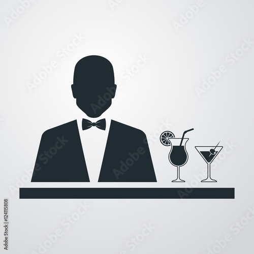 Icono plano silueta barman sobre fondo degradado