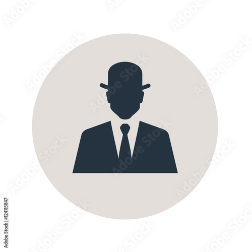 Icono plano silueta hombre con bombin en circulo gris