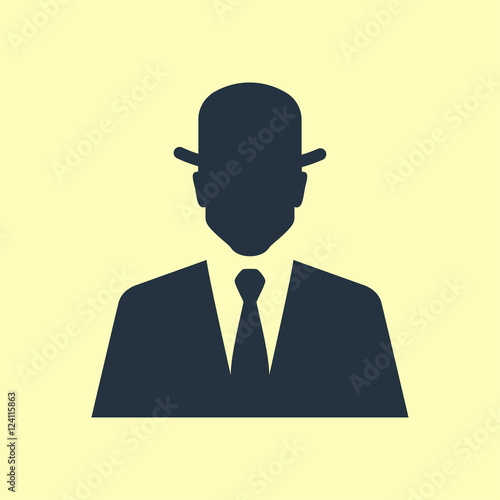 Icono plano silueta hombre con bombin sobre fondo amarillo