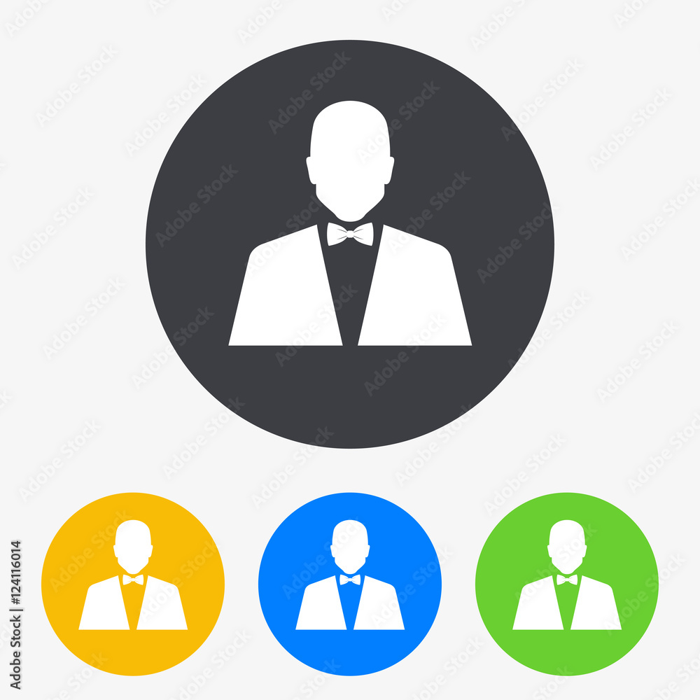 Icono plano silueta hombre elegante en circulo varios colores Icono plano silueta hombre elegante en circulo varios colores