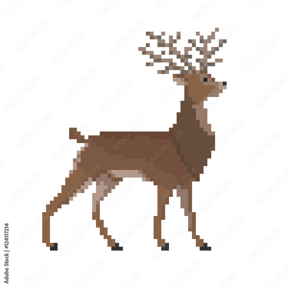 Fototapeta premium Vector pixel reindeer isolated on white background