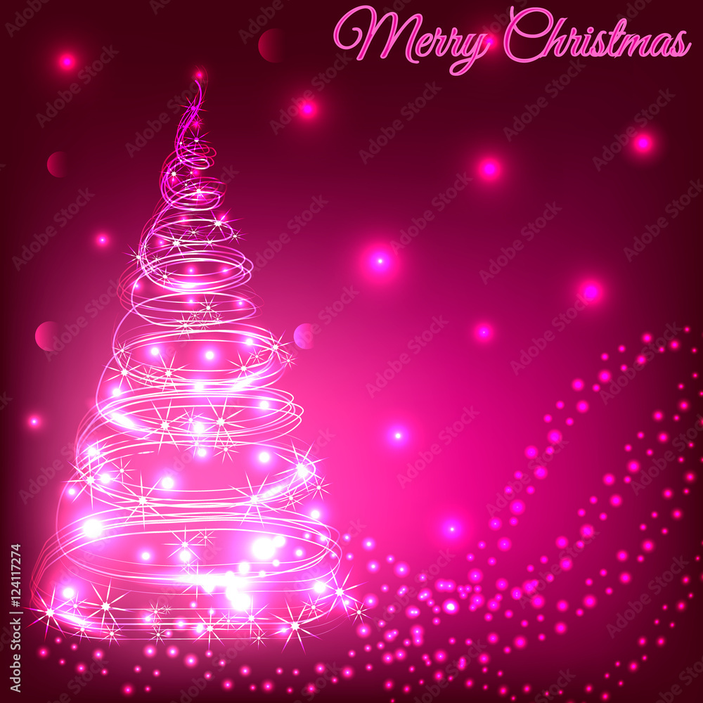 Christmas tree from the luminous lines on a pink background with glow Christmas tree from the luminous lines on a pink background with glow