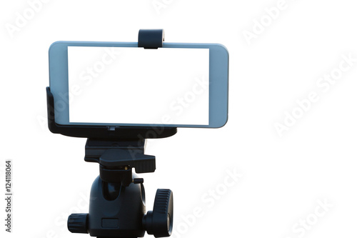 Mobile Phone on tripod isolated on white.