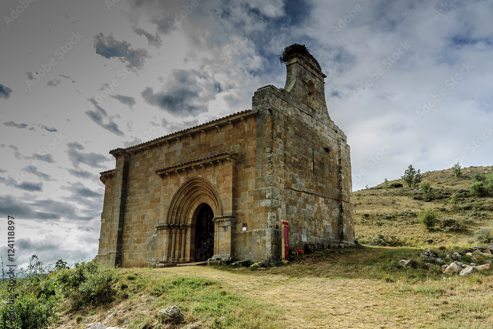 Obraz premium sight of the Romanesque chapel of saint Eulalia in the quarter of Santa Maria in Aguilar de Campoo, Palencia, Castile and León, Spain