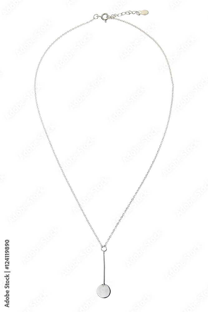 Silver chain with pendant on white background Silver chain with pendant on white background