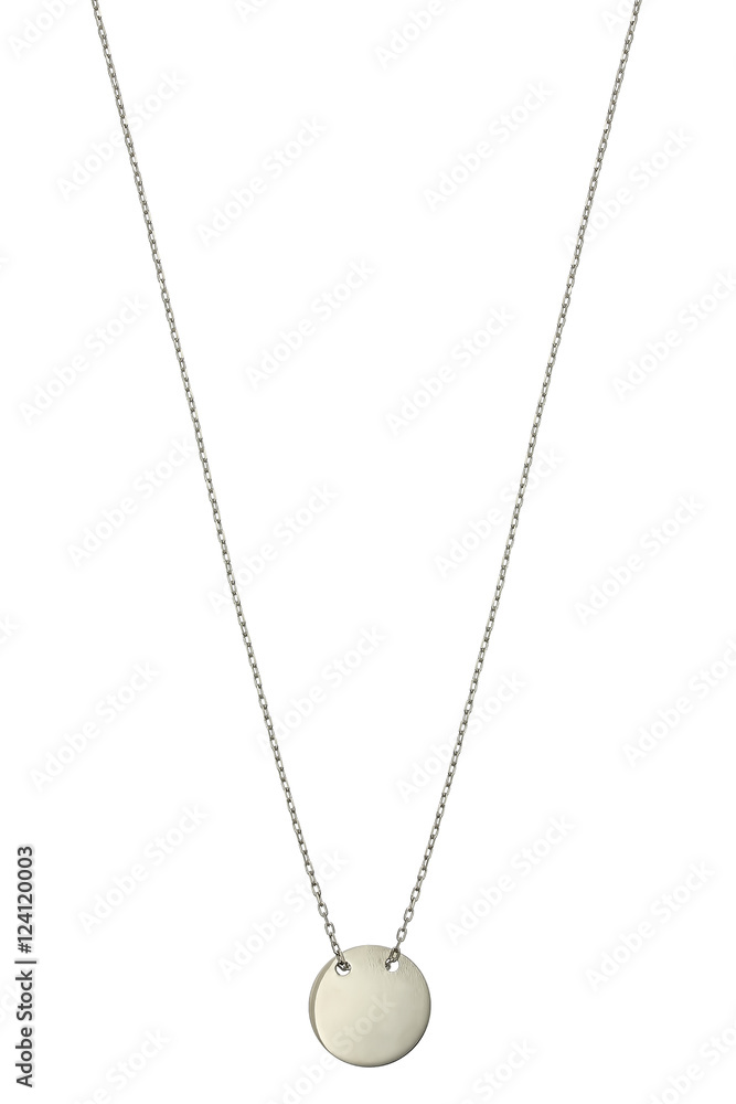 Silver chain with pendant on white background