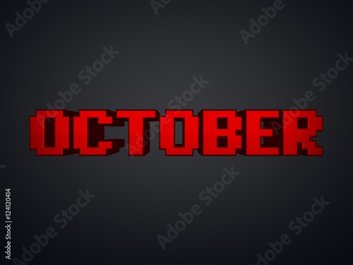 Red october metallic text on black background 3D render