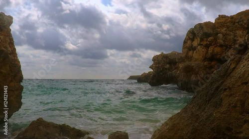 View of the waves crashing on the rocks