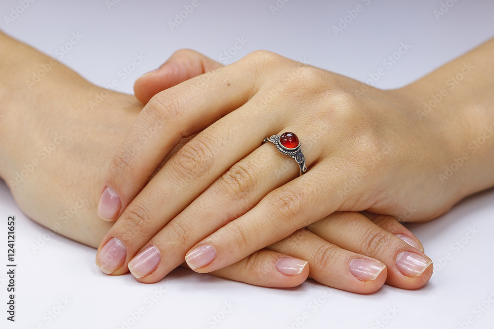 Close up of female hands with ring Close up of female hands with ring