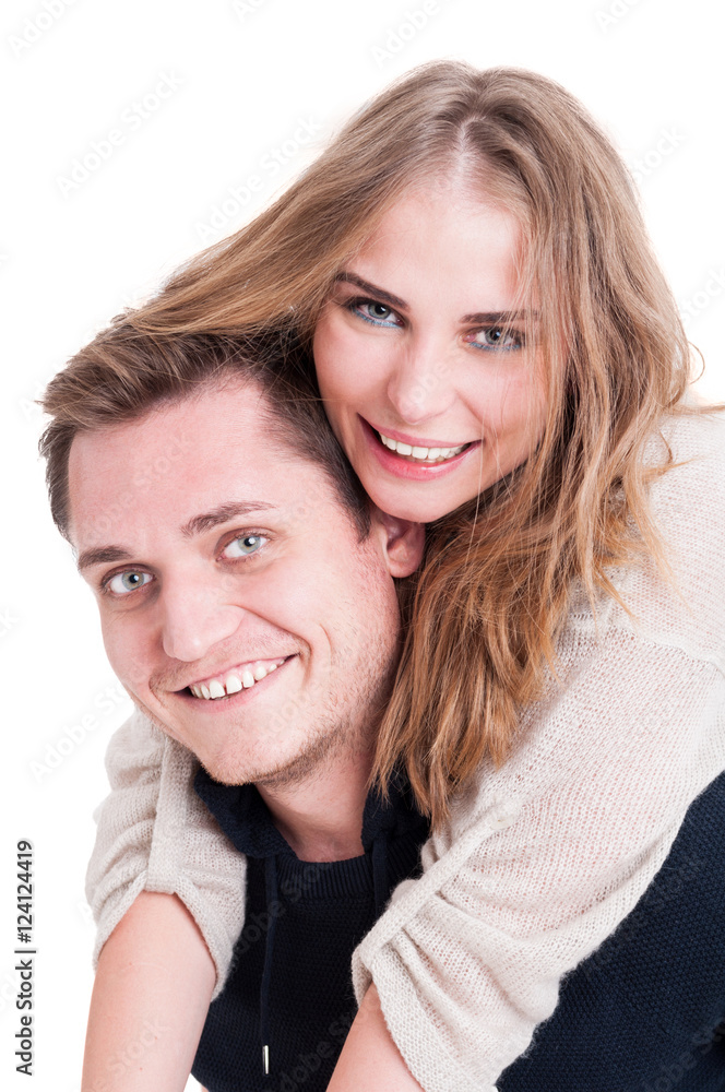 Happy couple portrait cuddling and being joyful Happy couple portrait cuddling and being joyful