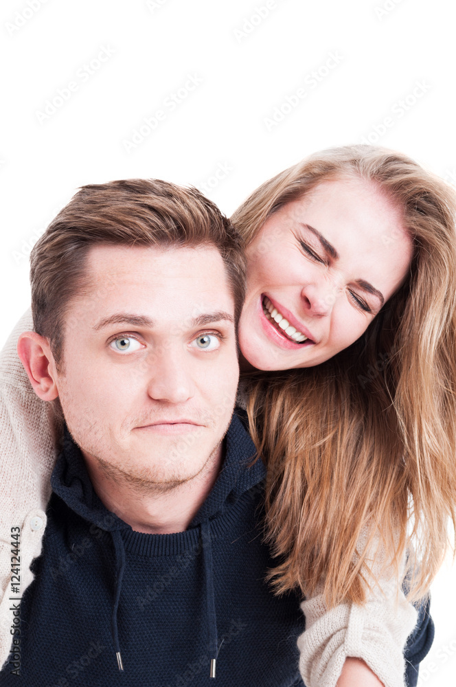Happy couple smiling cuddling and being happy Happy couple smiling cuddling and being happy