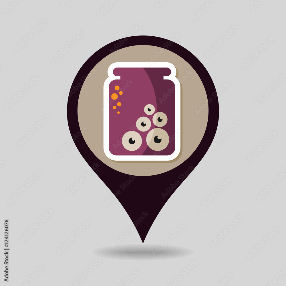 Halloween, eye glass jar mapping pin icon Halloween, eye glass jar mapping pin icon