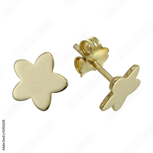 Small earrings on white background.