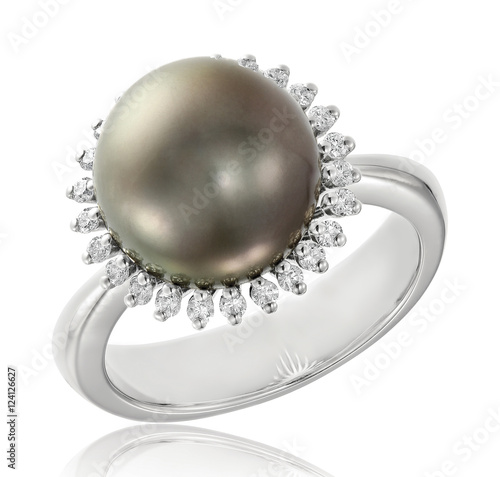 Beautiful ring with pearl isolated on white
