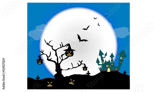 Halloween pumpkins and dark castle