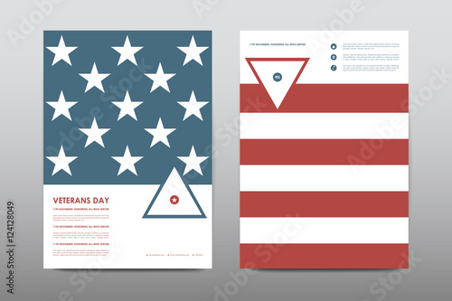 Set of Veterans Day brochure, poster templates in USA flag style. Beautiful design and layout