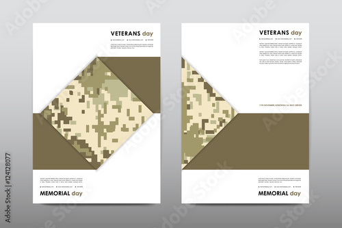 Set of Veterans Day brochure, poster templates in khaki style. Beautiful design and layout