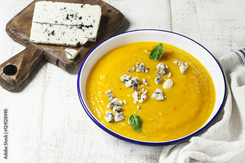 Pumpkin soup with blue cheese
