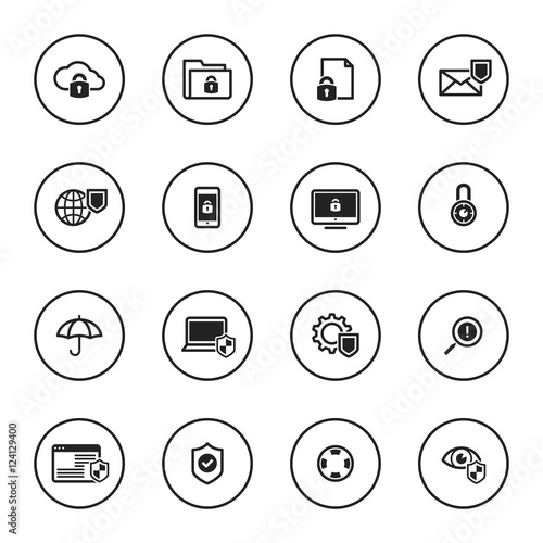 Data security protection icons set
