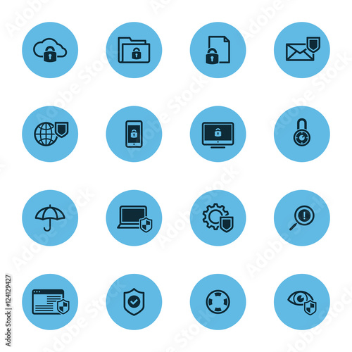 Data security protection icons set