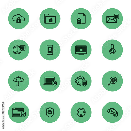 Data security protection icons set