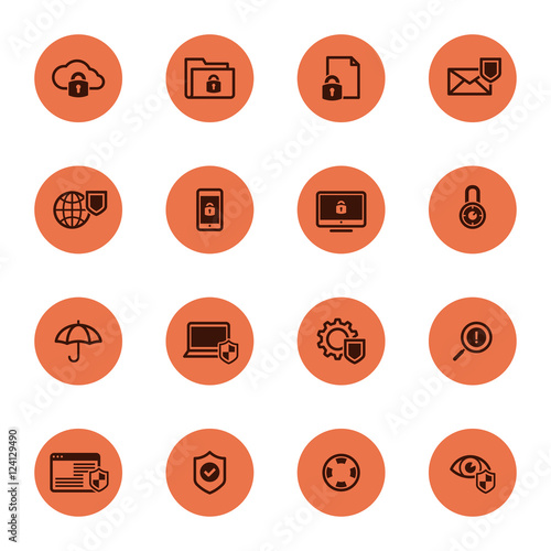 Data security protection icons set