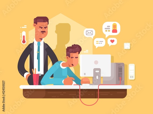 Boss looks employee