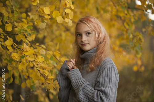 The little girl in the autumn forest
