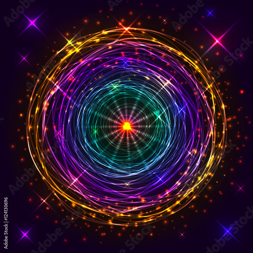 Abstract fractal golden background with crossing circles and ova