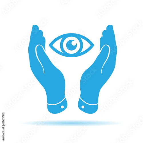 two hands take care of the eye icon - protecting vector illustra