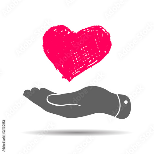 doodle heart in flat hand icon - vector illustration