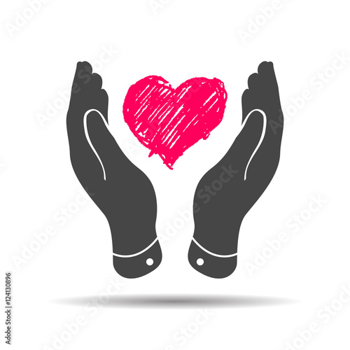 heart in flat hands icon - vector illustration