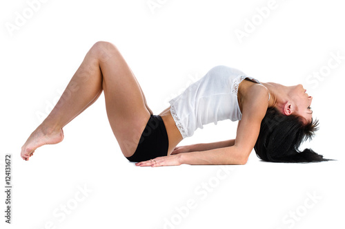 Aerobics fitness woman exercising isolated in full body.