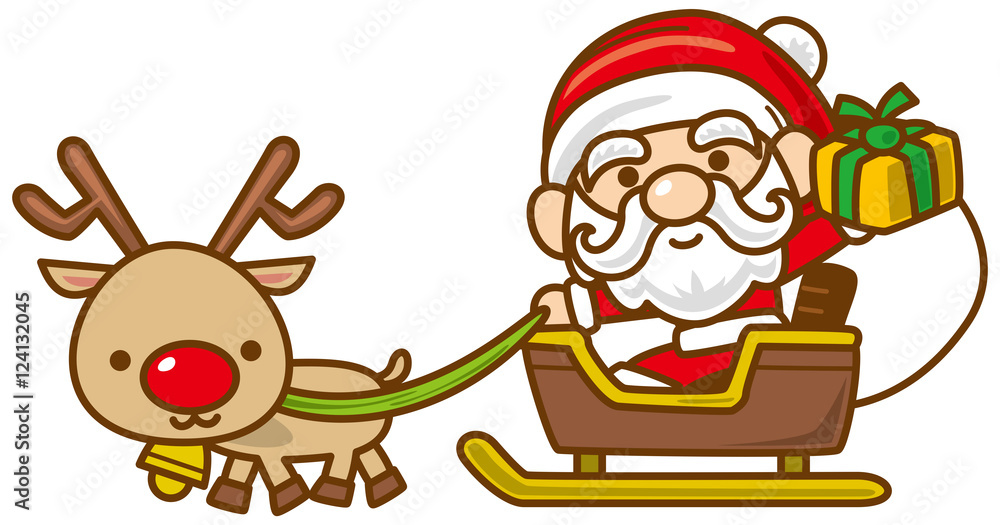 ソリに乗るかわいいサンタクロースのイメージイラスト Stock Vector Adobe Stock