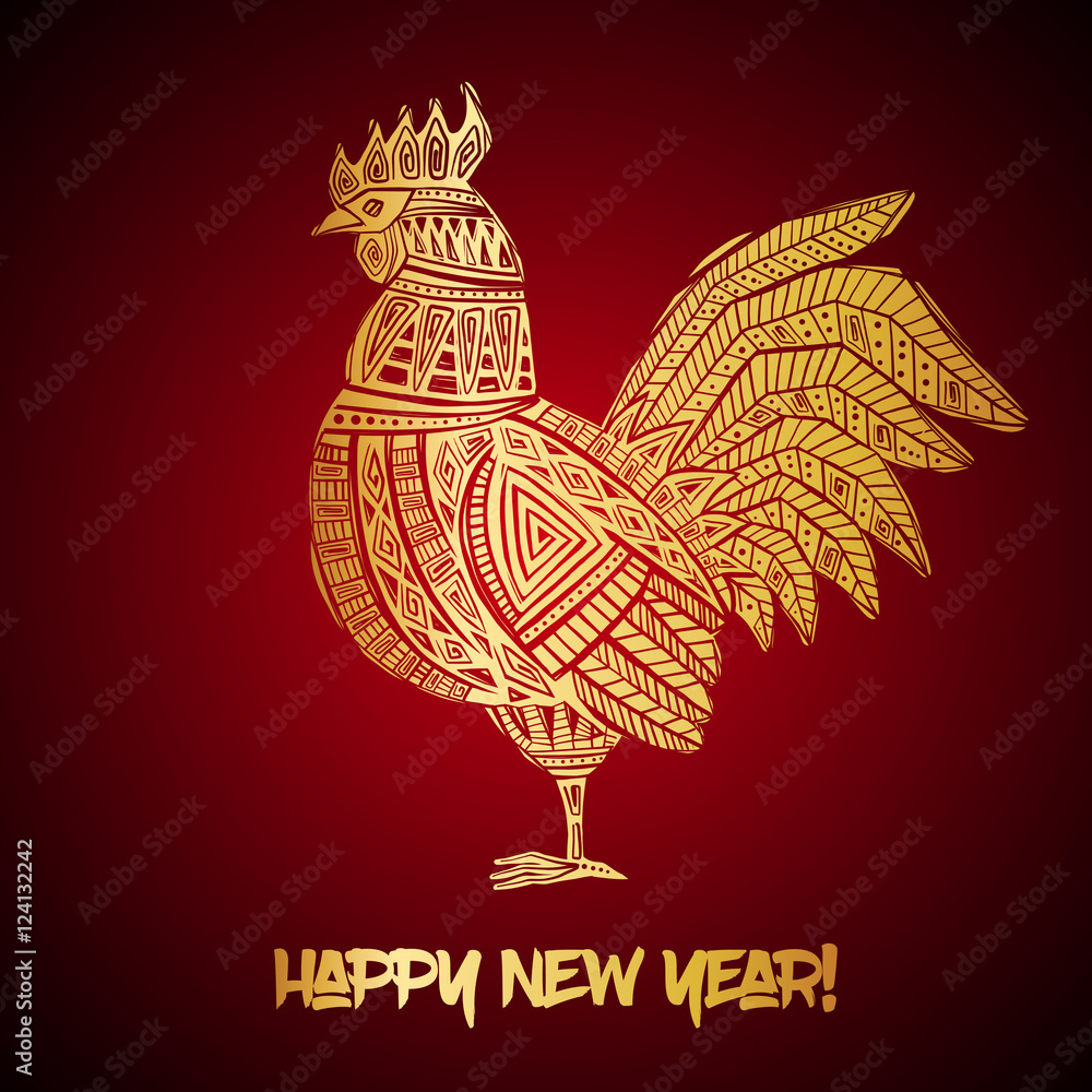 New Year greeting card with Gold Roosters. New Year greeting card with Gold Roosters.