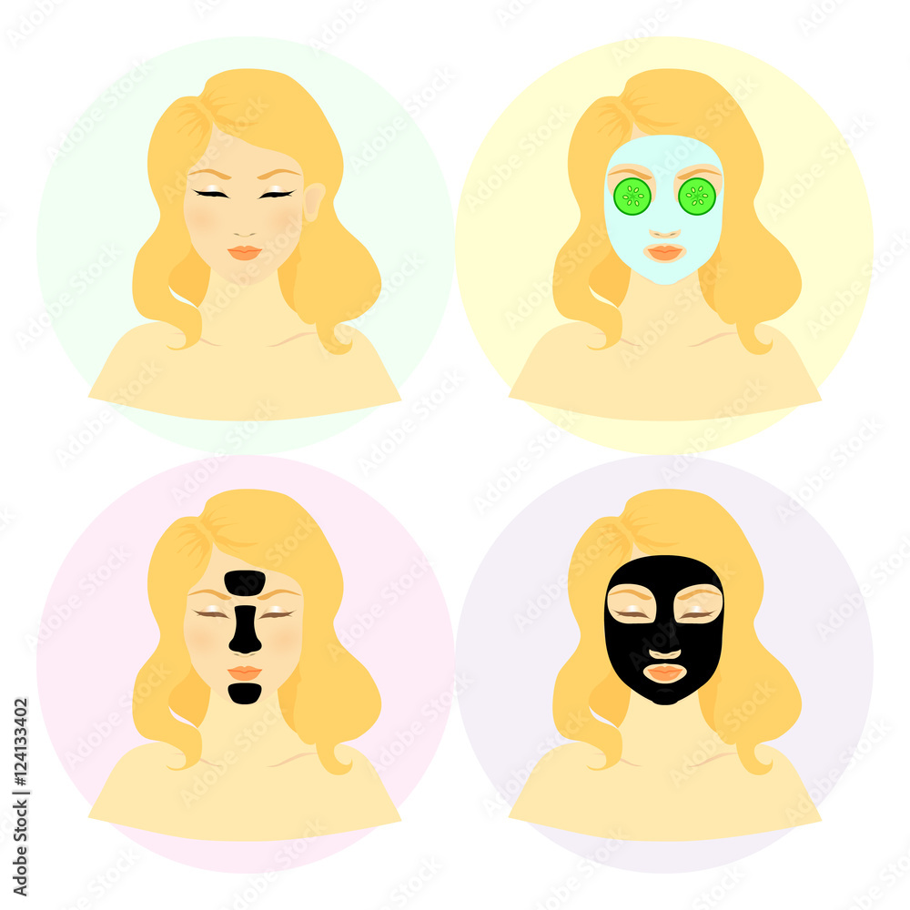 Set of four attractive models with different spa beauty treatmen Set of four attractive models with different spa beauty treatmen