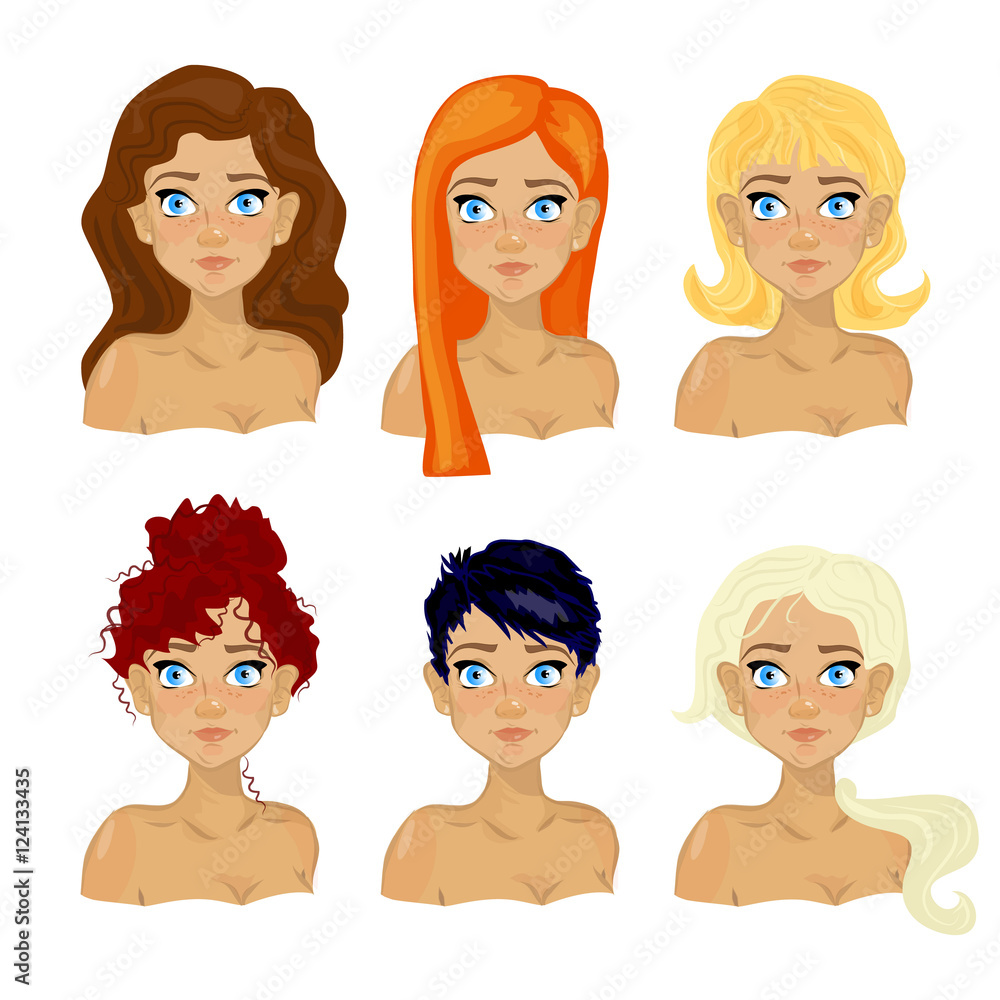 Women with different hairstyles. Vector illustration. Women with different hairstyles. Vector illustration.