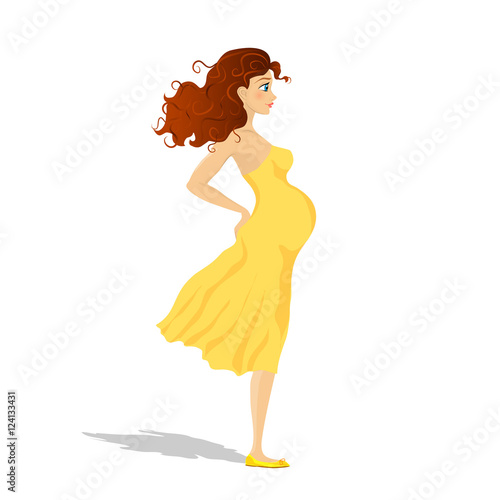 Cute illustration of a beautiful young pregnant woman. Vector