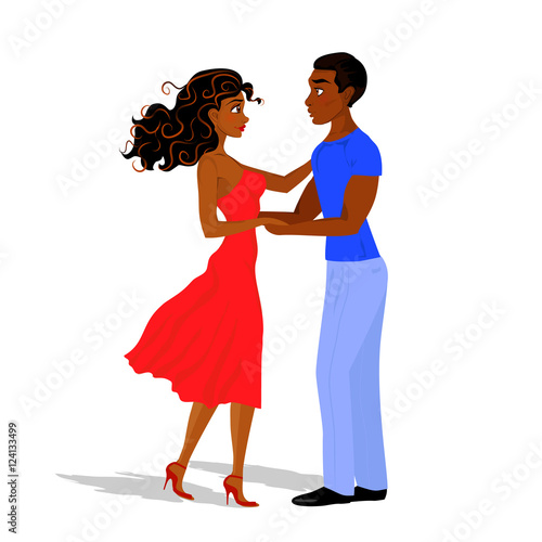 Vector cartoon illustration of beautiful african american couple
