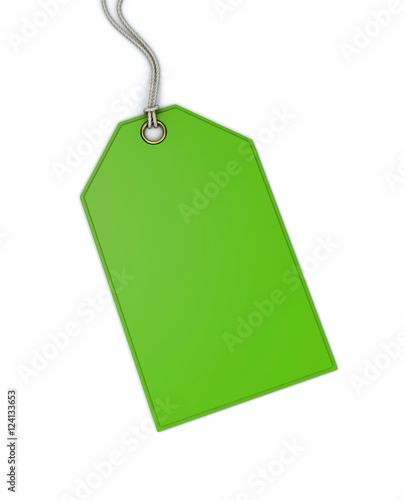 Green price tag on white background