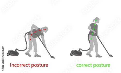 correct posture during cleaning. vector illustration