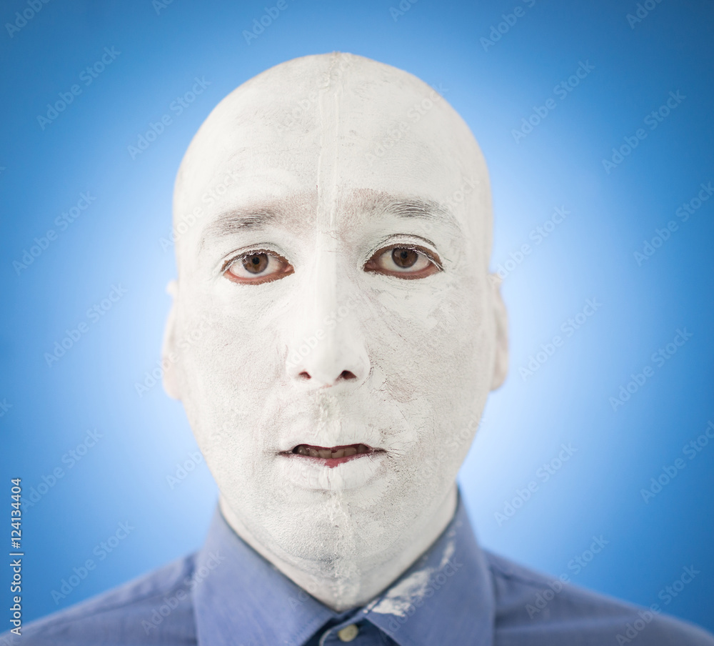 Artistic painting man face in white Artistic painting man face in white