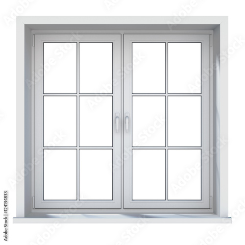 Plastic window with sunlight isolated on white background