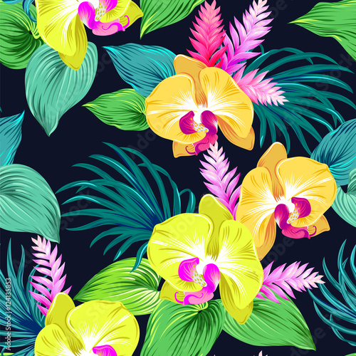 pattern with vector orchids.