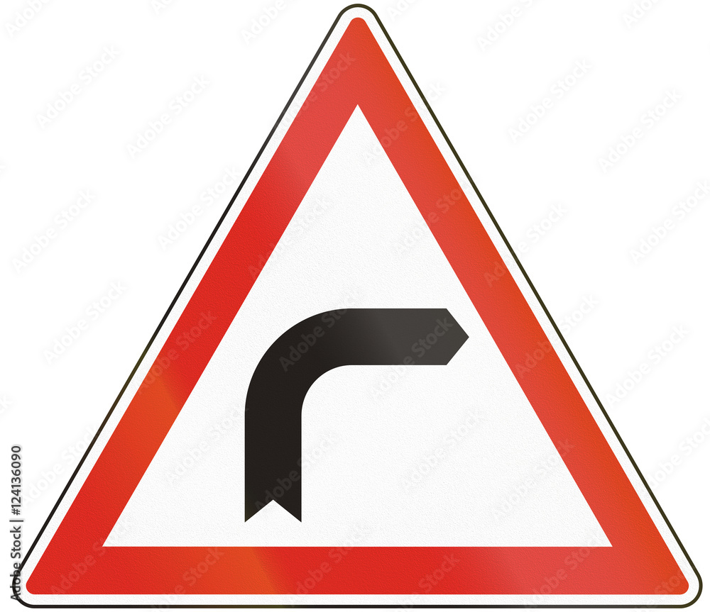 Hungarian warning road sign - Bend to right Hungarian warning road sign - Bend to right