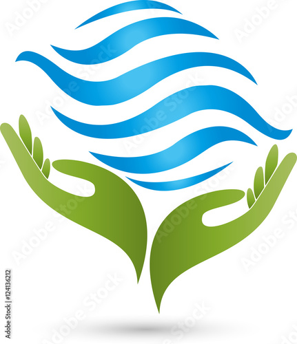 Zwei Hände, Wellen, Wasser, Logo