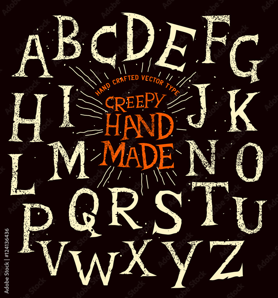 Fototapeta premium Creepy old halloween hand made alphabet lettering. Vector illustration.